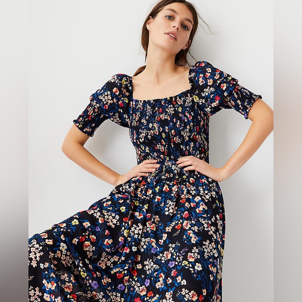 Ann Taylor Floral Smocked Maxi Dress - boho dress Size 2
